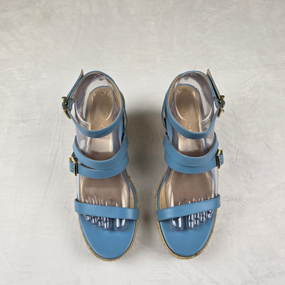 Vionic Sabina Blue Leather Espadrille Wedge Sandals Women's Size 8.5 - Picture 3 of 8